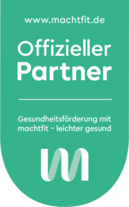 AT-Kurs-Mach-fit-Partner-Siegel, gruenes Siegel mit der Aufschrift Offizieller Partner als Symbol für mach fit und Gesundheitsförderung und Entspannung Kurse