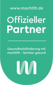 PMR-Kurs-Mach-fit-Partner-Siegel, gruenes Siegel mit der Aufschrift Offizieller Partner als Symbol für mach fit und Gesundheitsförderung und Entspannung Kurse